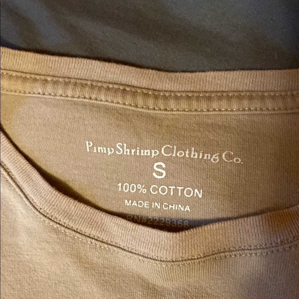 Pimp Shrimp Tan Short Sleeve Tee Casual Crew Neck - Picture 5 of 6